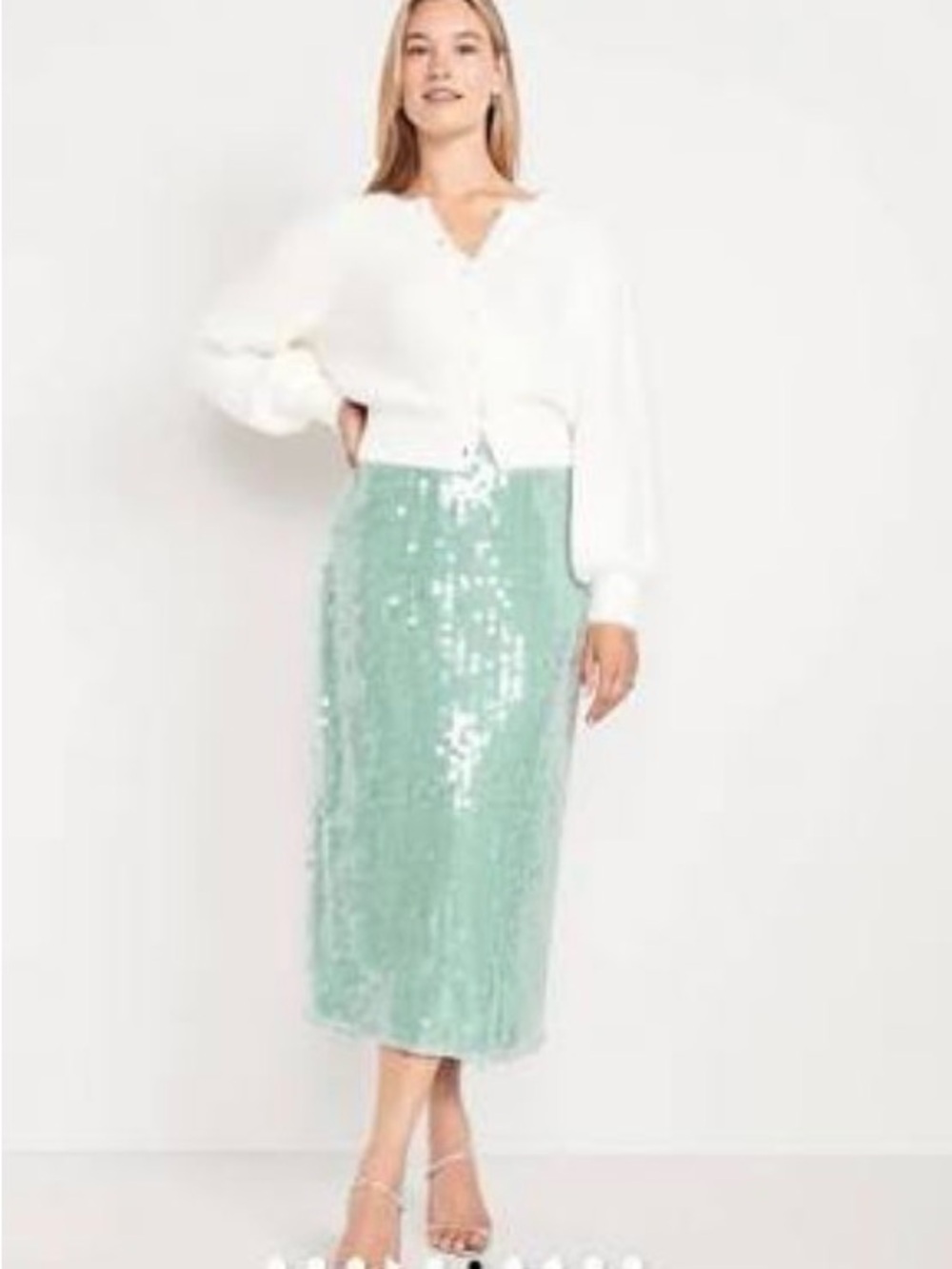 Old Navy high waisted midi sequin pencil skirt- oyster bay- xs- NWT
